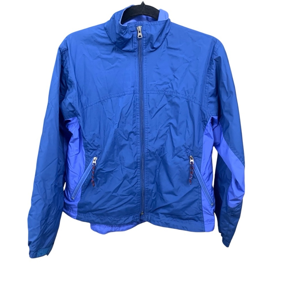 LL Bean Rain Jacket Women Small Blue Mock Neck Full Zip Fleece Lined Long Sleeve
